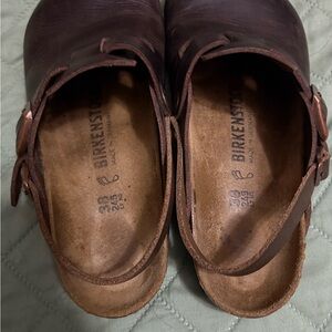 Birkenstock Boston Dark Brown Leather 38 wide footbed